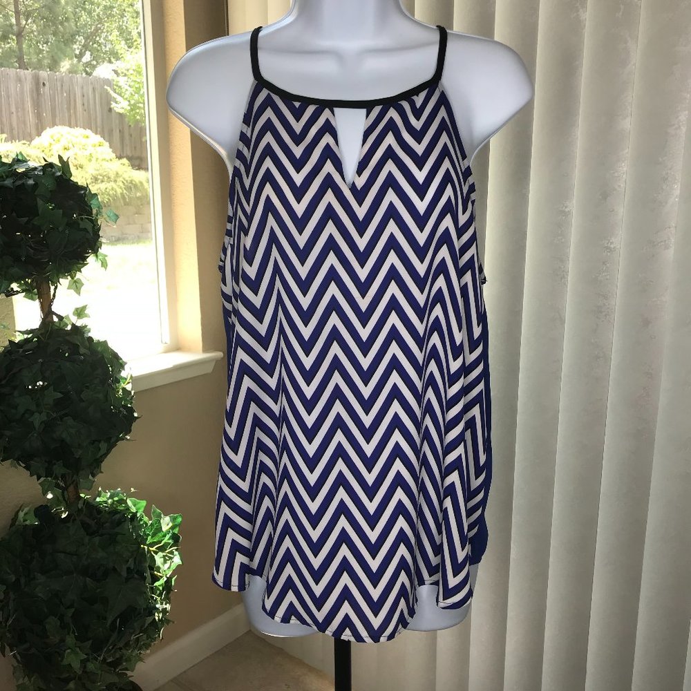 Ro & De Patterned Tank Top | Blue/Wht/Blk | Small - Picture 2 of 10